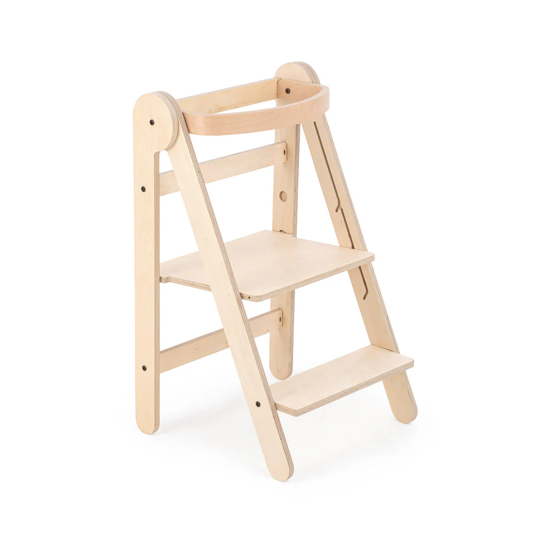 MamaToyz Folding Learning Tower Natural Beech Wood Montessori Child Safety Platform