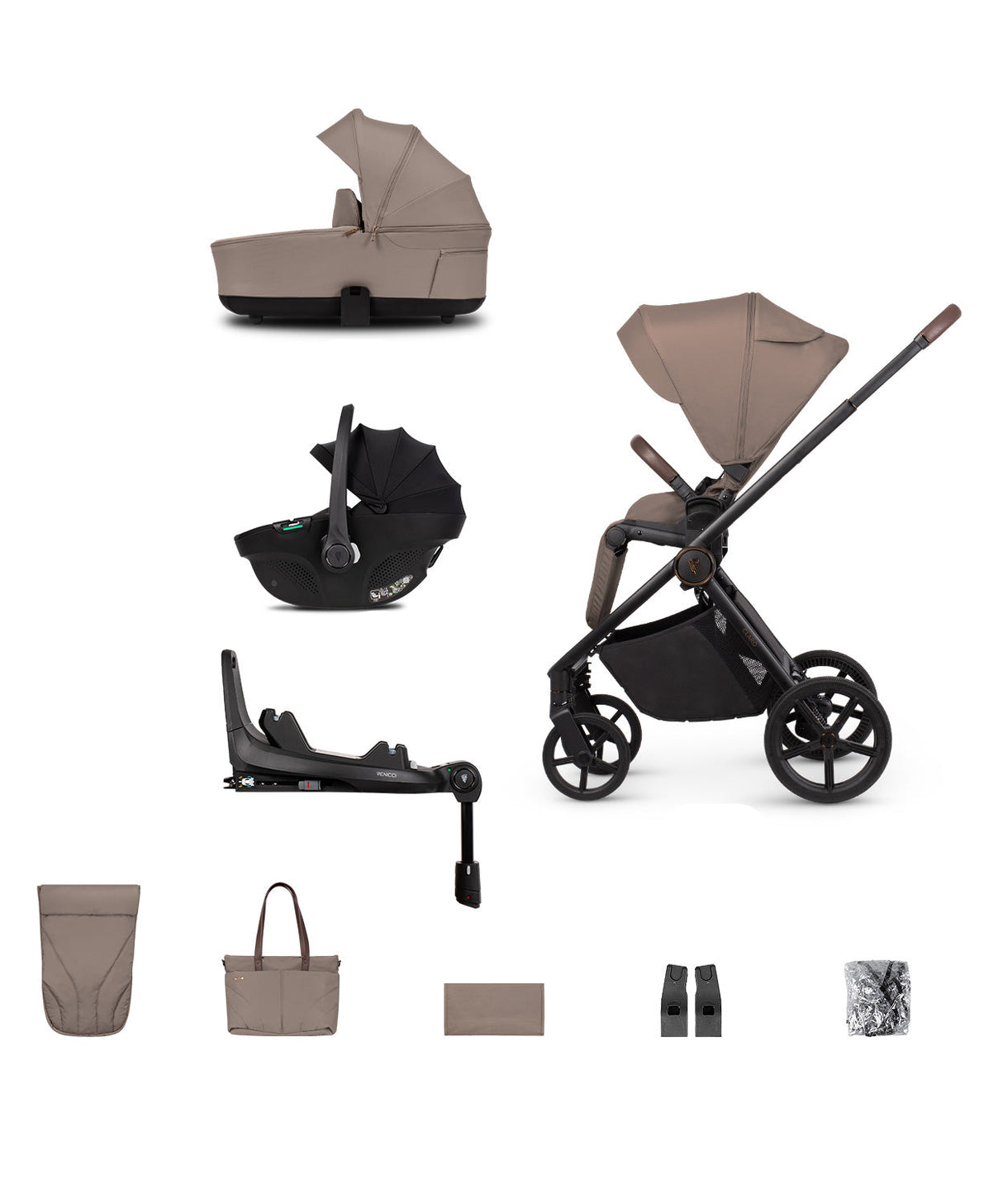 Venicci Claro Travel System with Tiago 360 Car Seat and ISOFIX Base - Almond