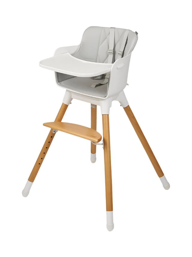 Bababing Una Highchair - White & Grey Wood
