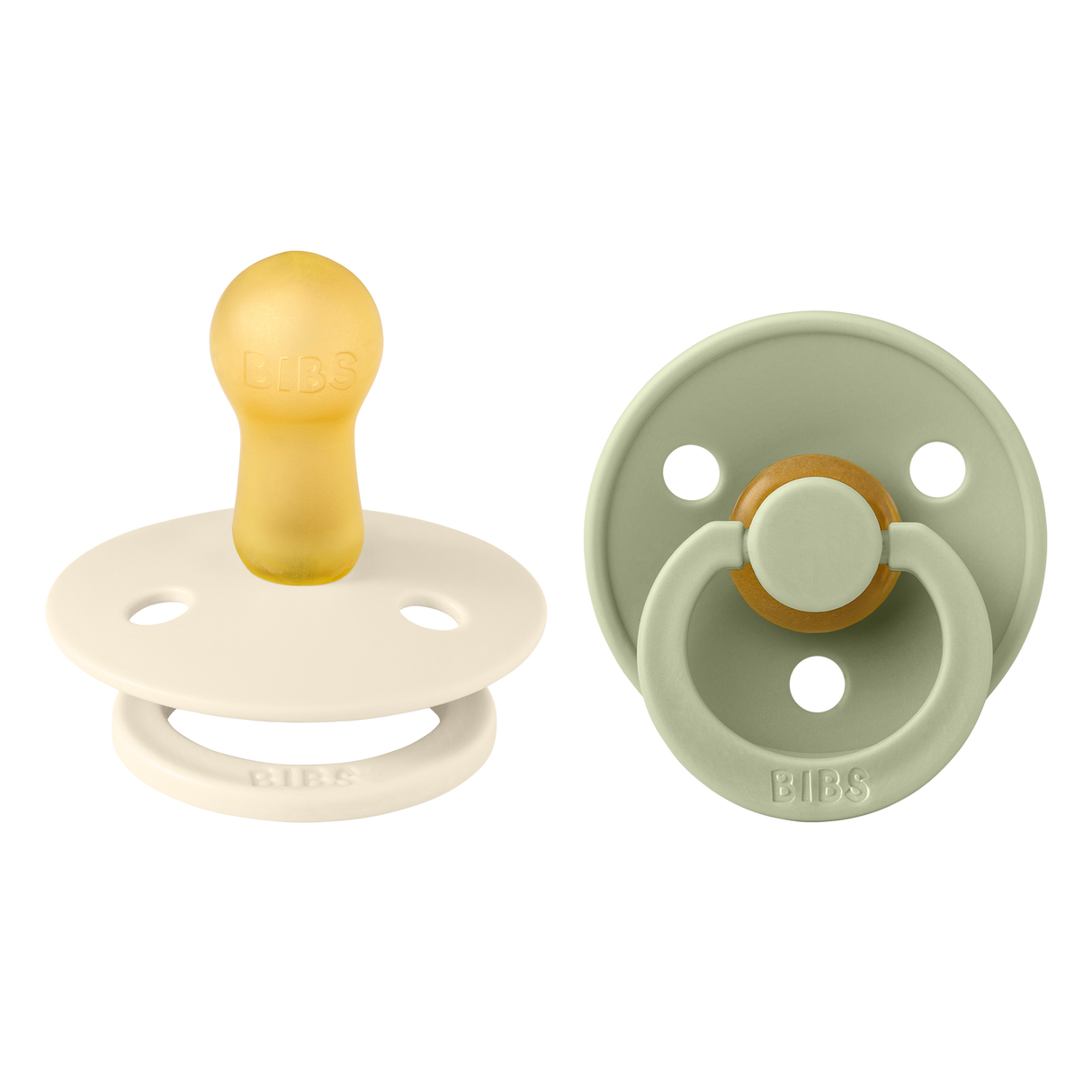 BIBS Colour Round Latex Pacifiers Size 2 – Ivory & Sage (2 Pack)