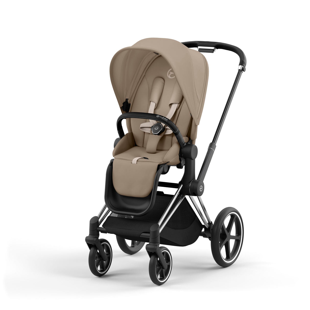 Cybex Priam Travel System with Accessories, Cloud T Car Seat & ISOFIX Base - Cozy Beige / Chrome Black Frame