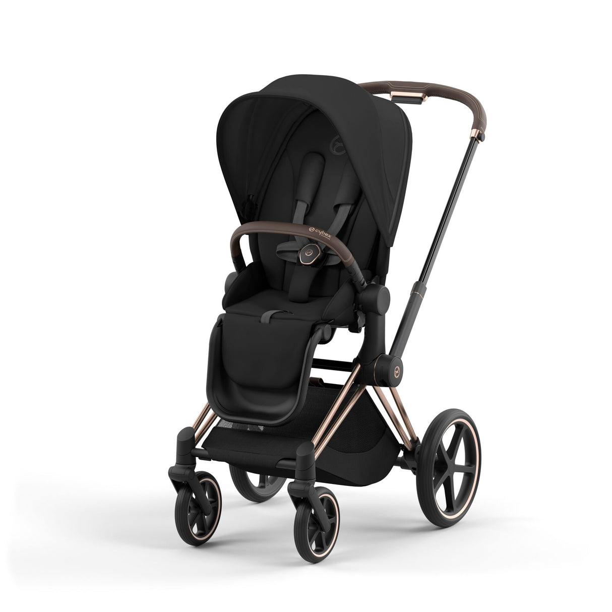 Cybex Priam Travel System with Accessories, Cloud T Car Seat & ISOFIX Base - Sepia Black / Rose Gold Frame