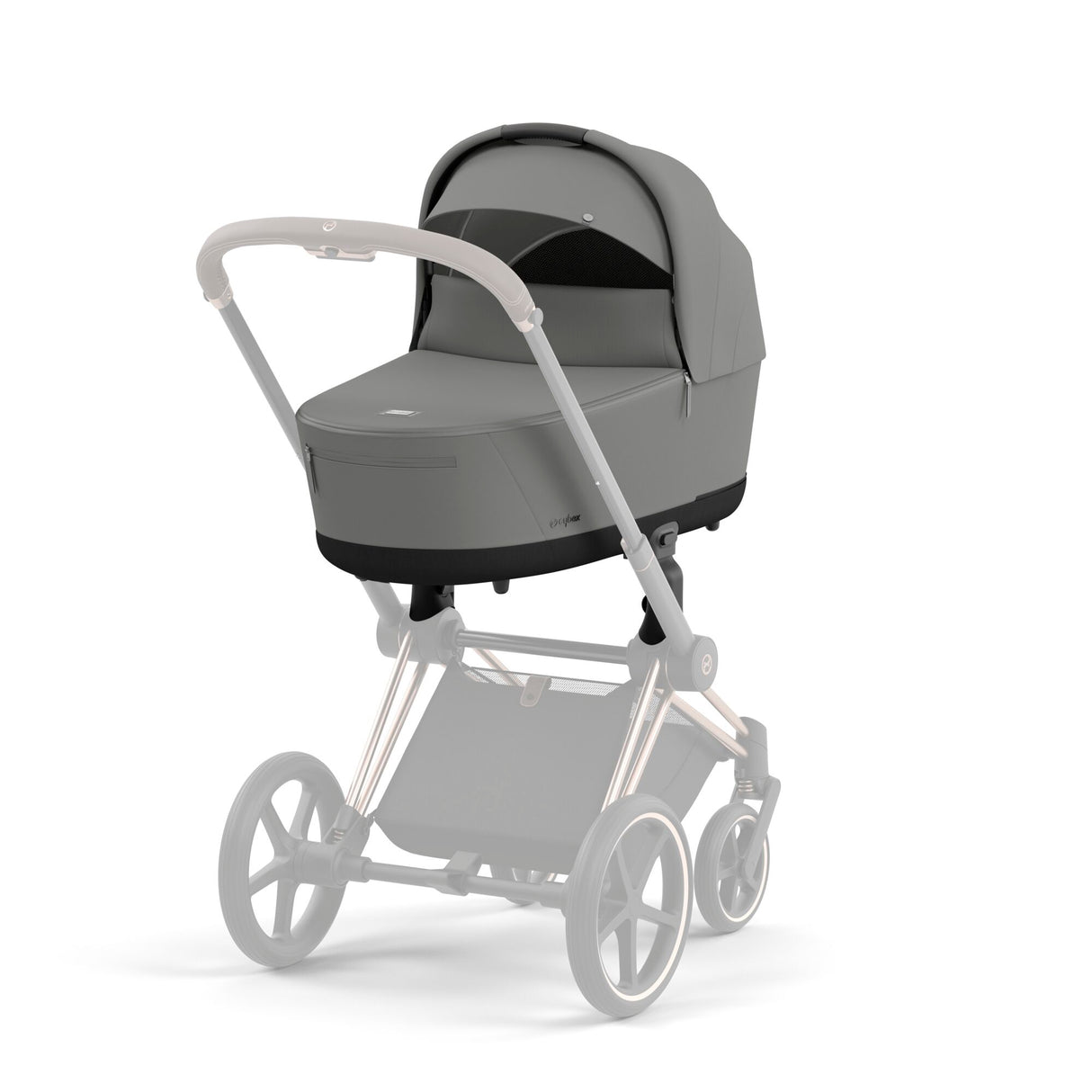 Cybex Priam Travel System with Accessories, Cloud T Car Seat & ISOFIX Base - Mirage Grey / Rose Gold Frame
