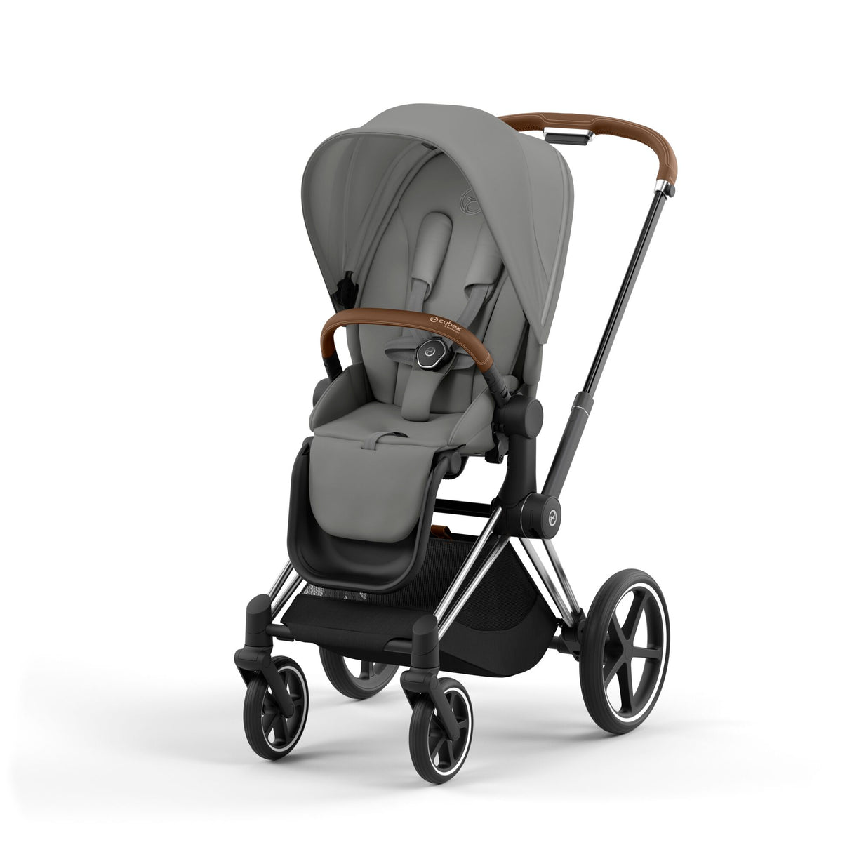Cybex Priam Travel System with Accessories, Cloud T Car Seat & ISOFIX Base - Mirage Grey / Chrome Brown Frame