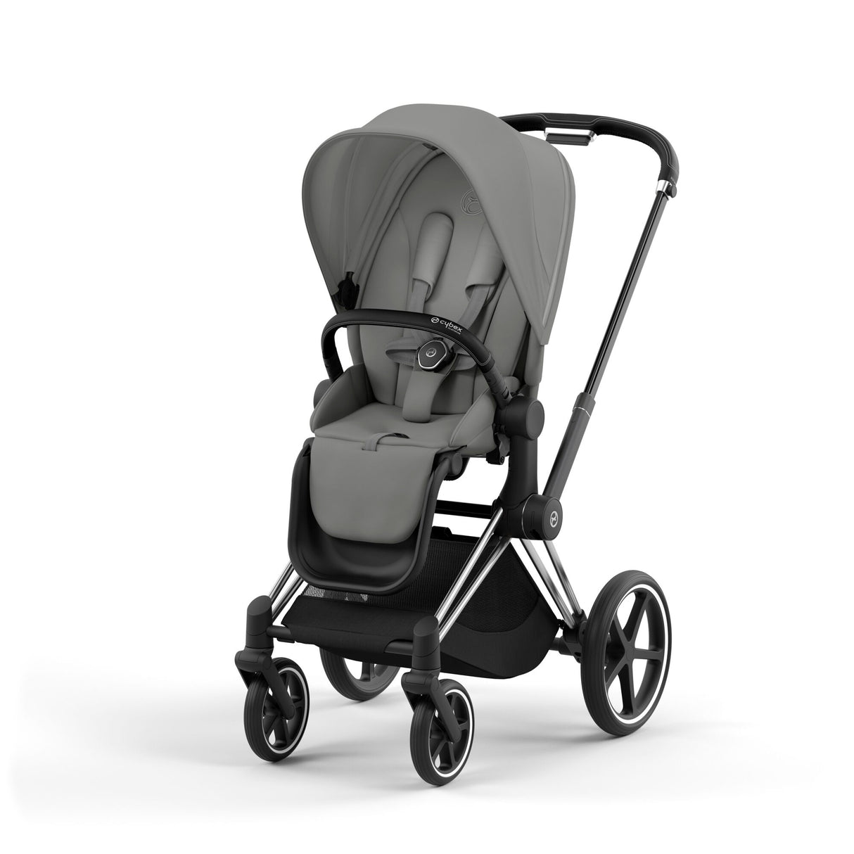 Cybex Priam Travel System with Accessories, Cloud T Car Seat & ISOFIX Base - Mirage Grey / Chrome Black Frame