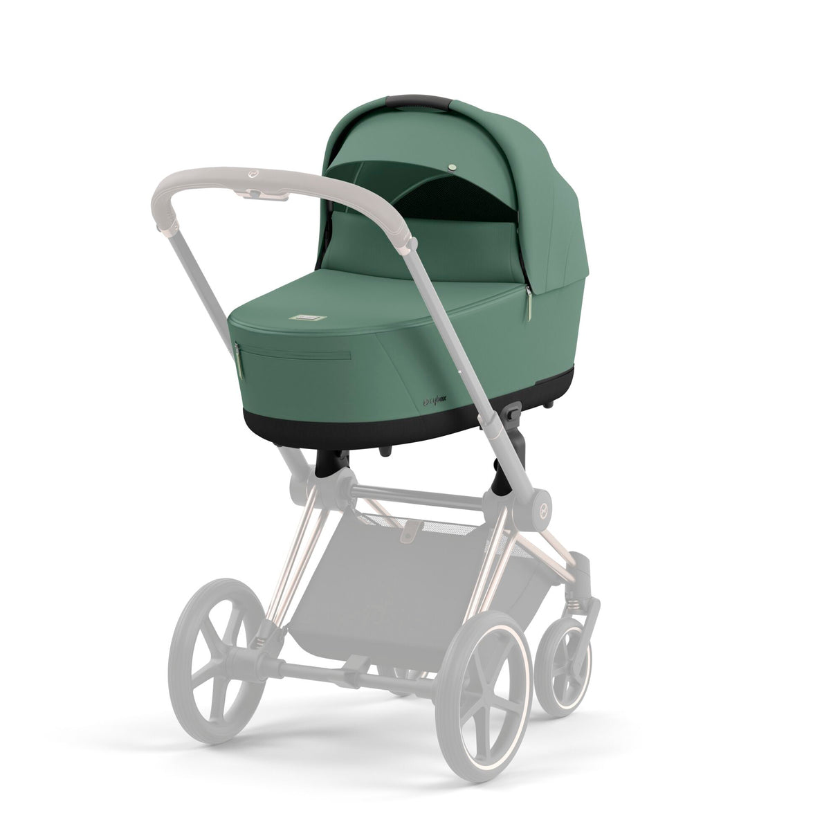 Cybex Priam Travel System with Accessories, Cloud T Car Seat & ISOFIX Base - Leaf Green / Rose Gold Frame