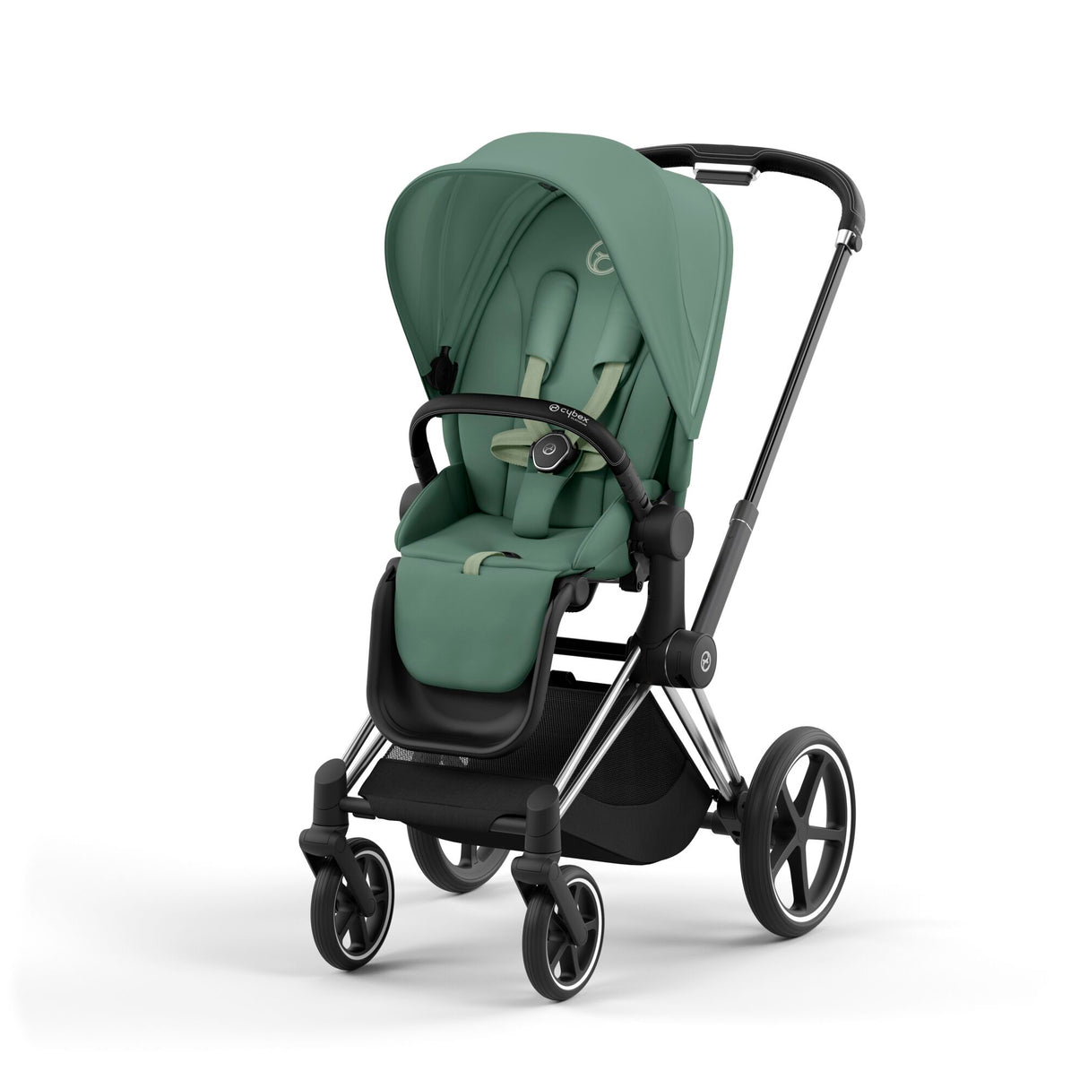 Cybex Priam Travel System with Accessories, Cloud T Car Seat & ISOFIX Base - Leaf Green / Chrome Black Frame