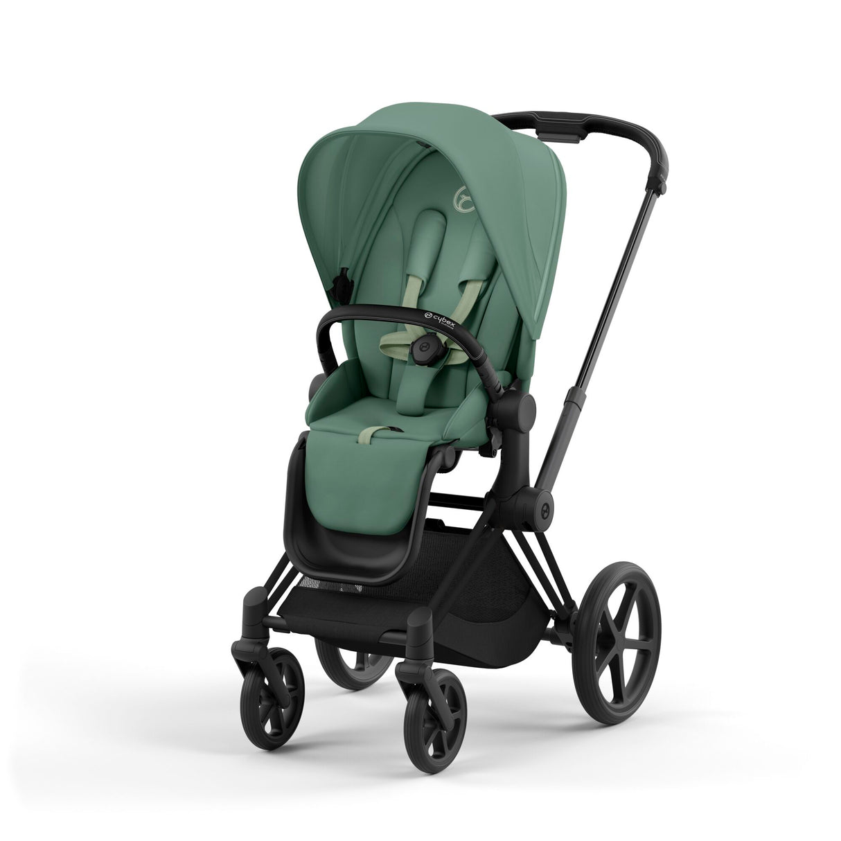 Cybex Priam Travel System with Accessories, Cloud T Car Seat & ISOFIX Base - Leaf Green / Matt Black Frame