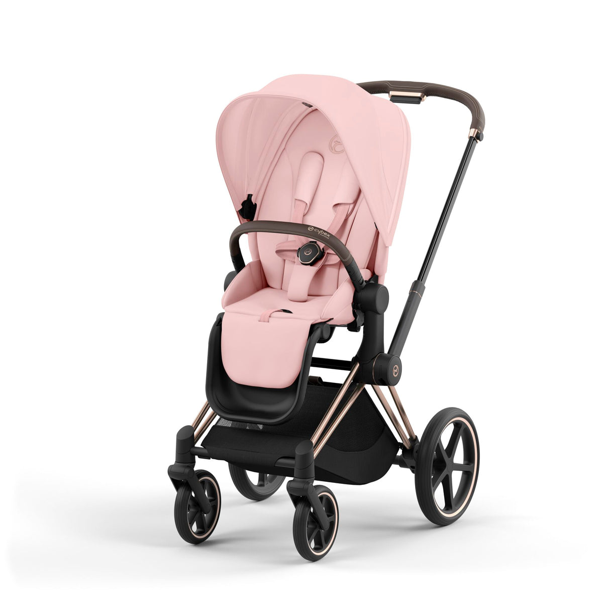 Cybex Priam Travel System with Accessories, Cloud T Car Seat & ISOFIX Base - Peach Pink / Rose Gold Frame