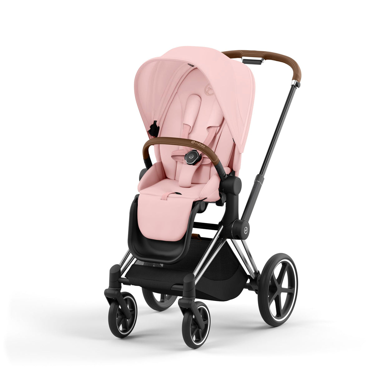 Cybex Priam Travel System with Accessories, Cloud T Car Seat & ISOFIX Base - Peach Pink / Chrome Brown Frame