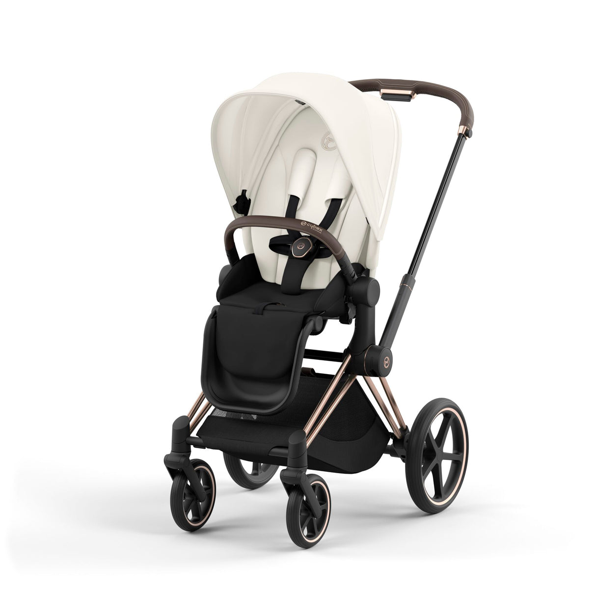 Cybex Priam Travel System with Accessories, Cloud T Car Seat & ISOFIX Base - Off White / Rose Gold Frame