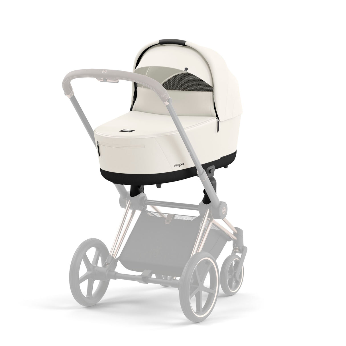Cybex Priam Travel System with Accessories, Cloud T Car Seat & ISOFIX Base - Off White / Rose Gold Frame