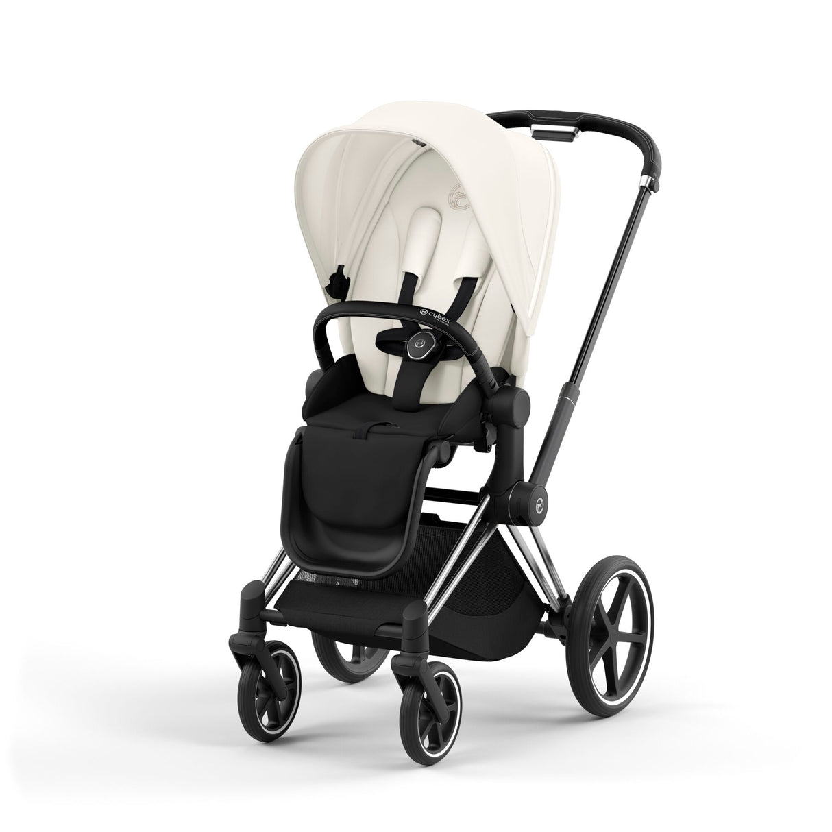 Cybex Priam Travel System with Accessories, Cloud T Car Seat & ISOFIX Base - Off White / Chrome Black Frame