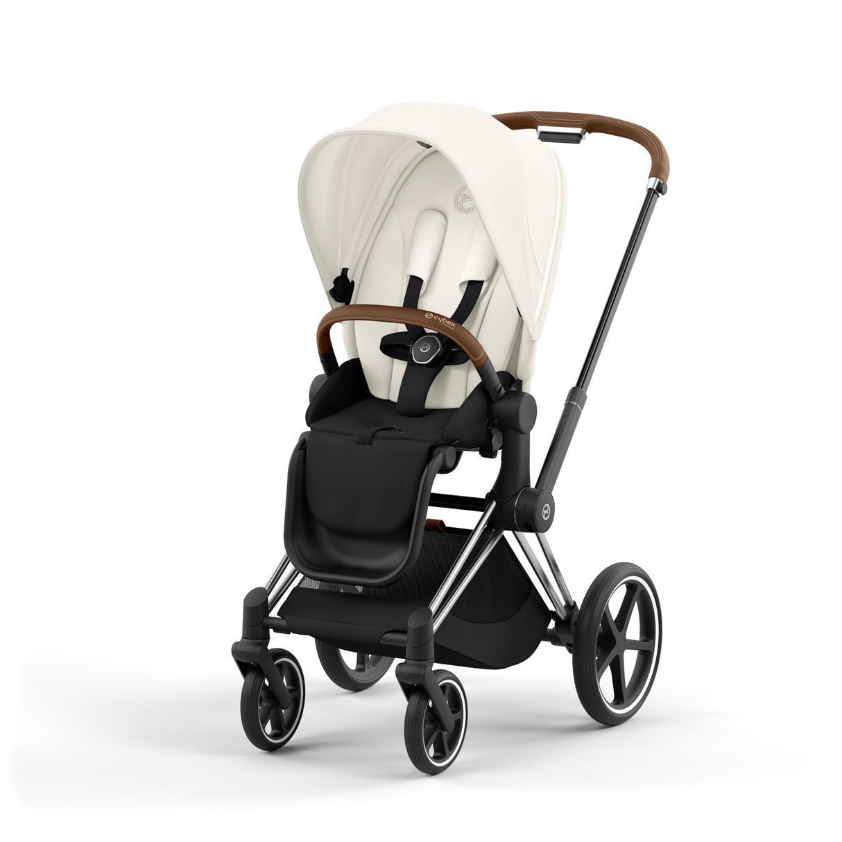 Cybex Priam Travel System with Accessories, Cloud T Car Seat & ISOFIX Base - Off White / Chrome Brown Frame