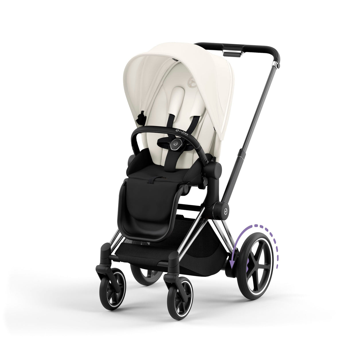 Cybex e-Priam Travel System with Accessories, Cloud T Car Seat & ISOFIX Base - Off White / Chrome Black Frame