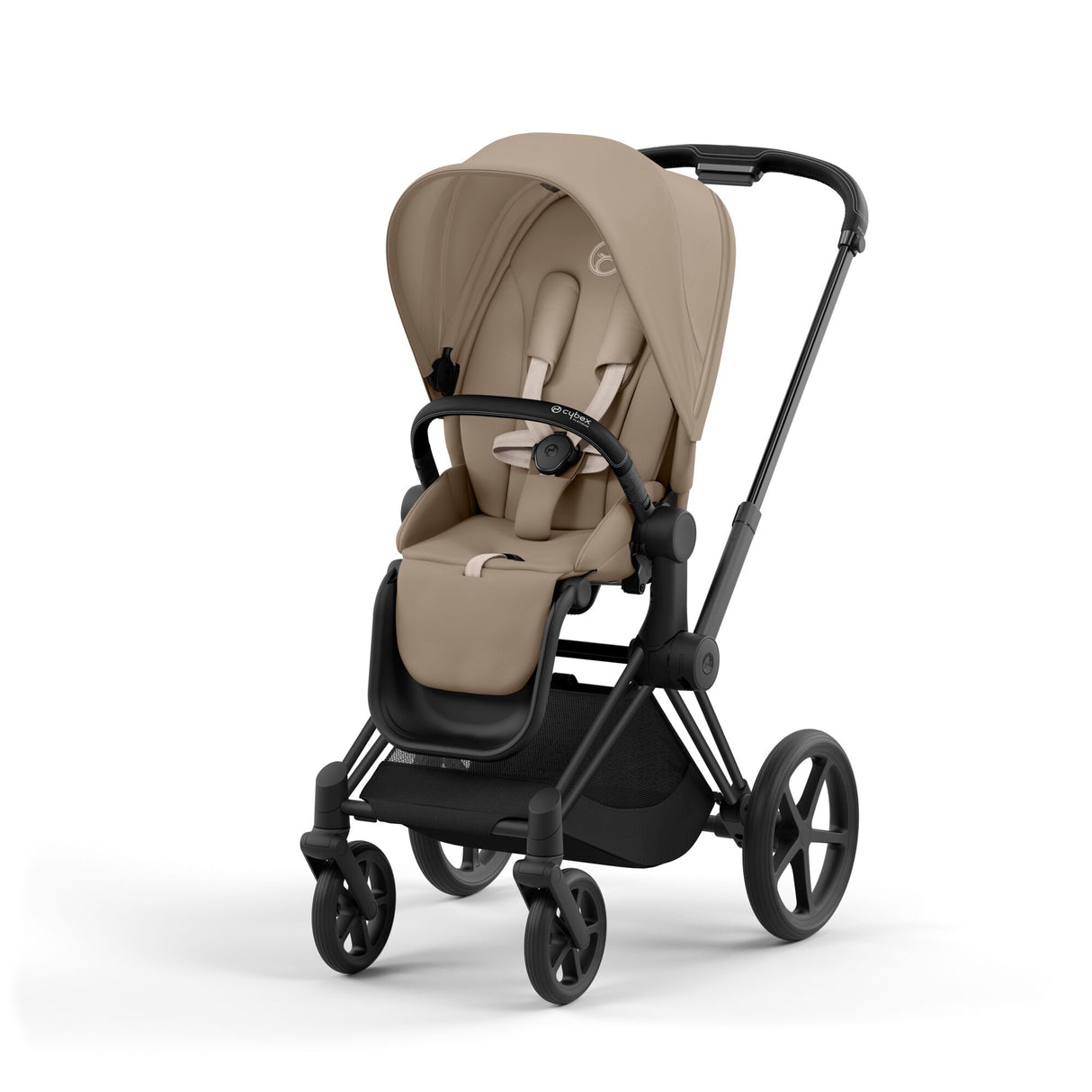 Cybex Priam Travel System with Accessories, Cloud T Car Seat & ISOFIX Base - Cozy Beige / Matt Black Frame