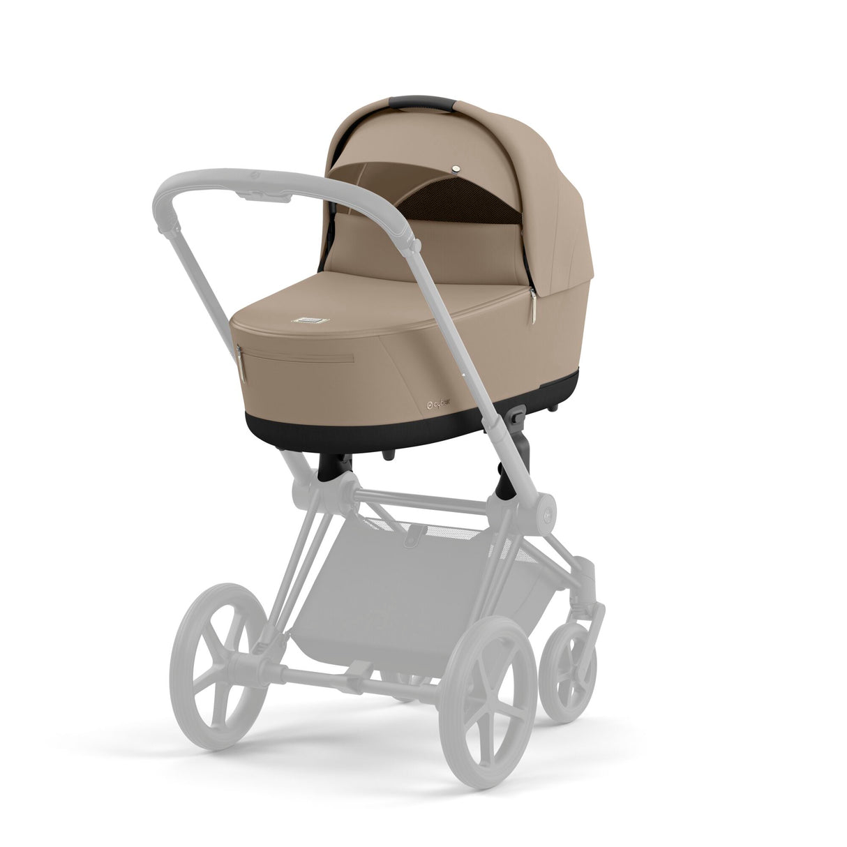 Cybex Priam Travel System with Accessories, Cloud T Car Seat & ISOFIX Base - Cozy Beige / Chrome Brown Frame