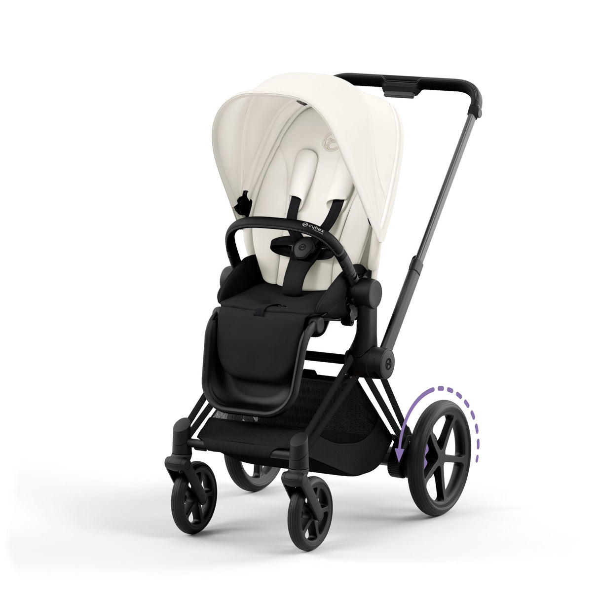 Cybex e-Priam Travel System with Accessories, Cloud T Car Seat & ISOFIX Base - Off White / Matt Black Frame