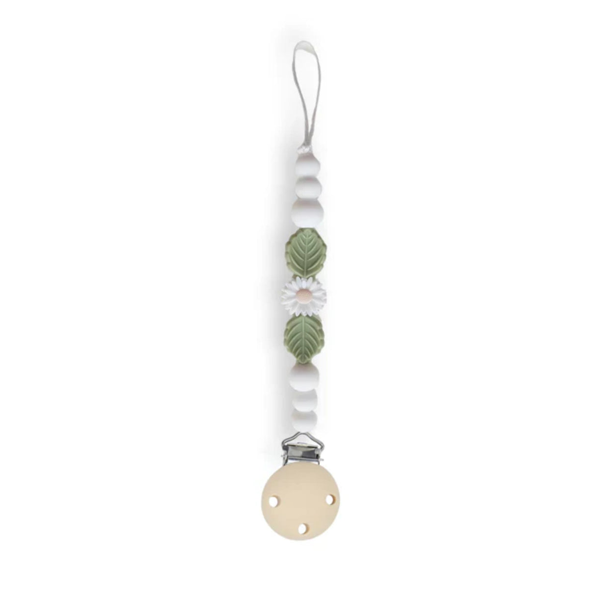 Chewies Silicone Daisy Teething Pacifier Clip - White