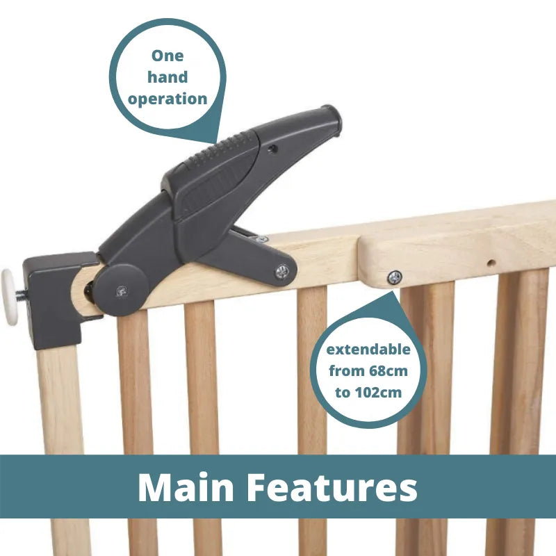 Clippasafe Extendable Wooden Screw Fit Stair Gate or Pressure Fit Safety Barrier (68cm-102cm) | Barrier Only when Pressure Fitted