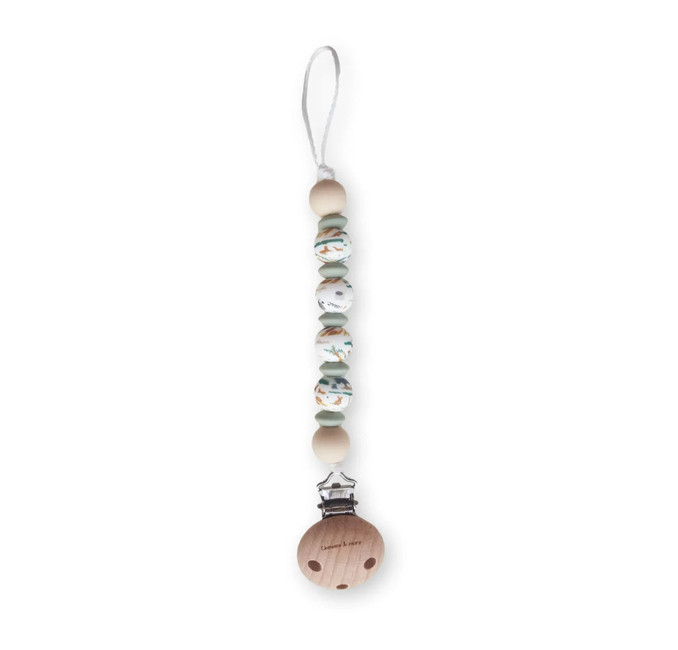 Chewies Silicone Zoo Pacifier Teething Clip - Sage/Cream