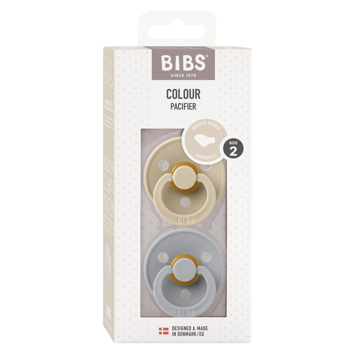 BIBS Colour Anatomical Latex Pacifiers Size 2 – Vanilla & Cloud (2 Pack)