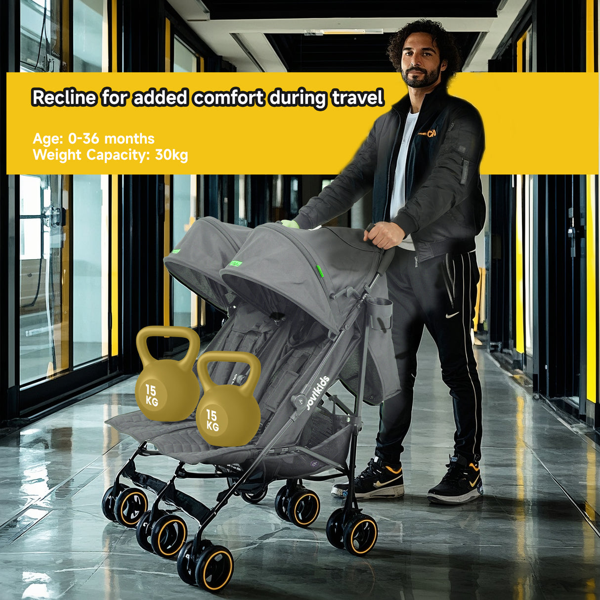 Jovikids Ezra Twin Double Stroller - Grey