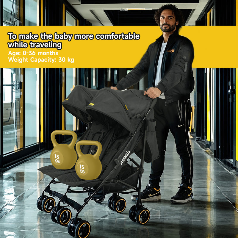Jovikids Ezra Twin Double Stroller - Shadow Black