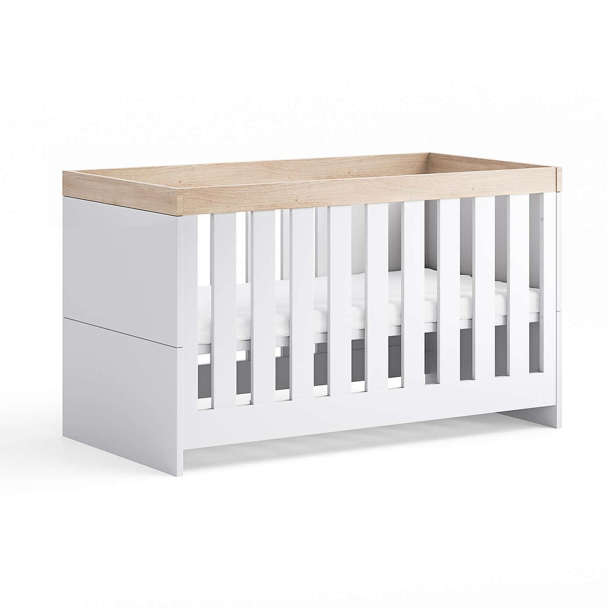 Little Acorns Burlington 2 Piece Nursery Furniture Set with Cot Bed and Dresser - White & Oak
