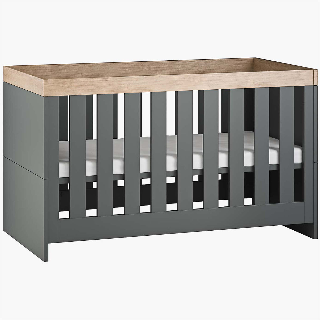 Little Acorns Burlington 3 Piece Nursery Furniture Set with Cot Bed, Dresser and Wardrobe - Anthracite Grey & Oak