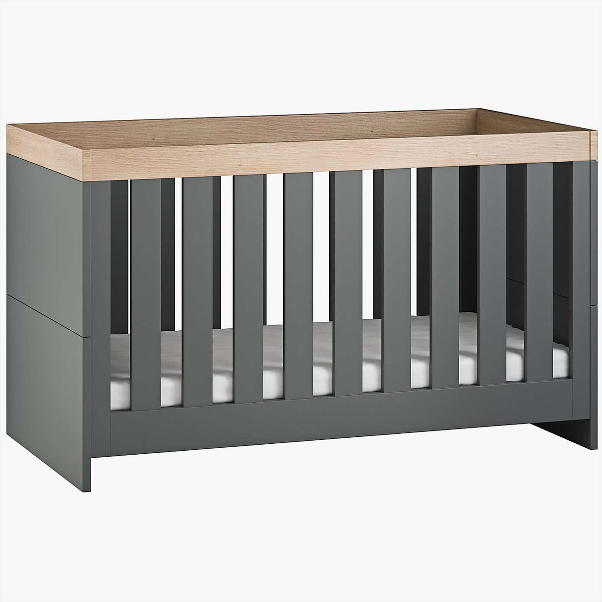 Little Acorns Burlington 3 Piece Nursery Furniture Set with Cot Bed, Dresser and Wardrobe - Anthracite Grey & Oak