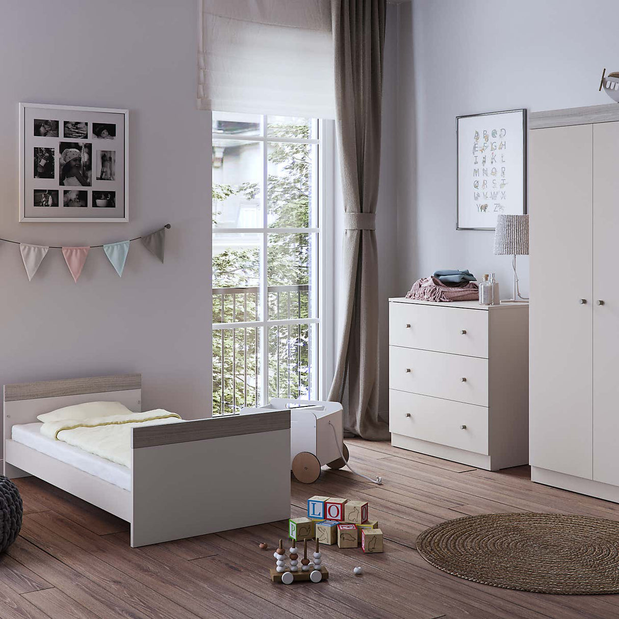 Little Acorns Burlington 2 Piece Nursery Furniture Set with Cot Bed and Dresser - Cashmere & Grey Ash