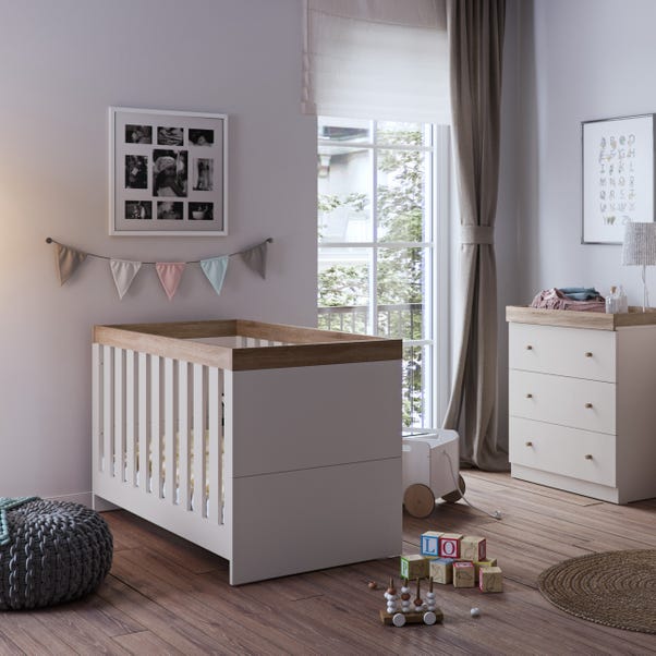 Little Acorns Burlington 2 Piece Nursery Furniture Set with Cot Bed and Dresser - Cashmere & Truffle Oak