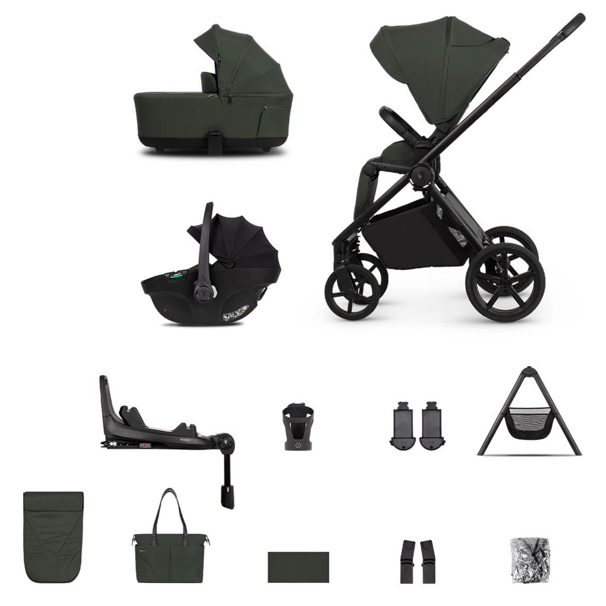 Venicci Claro 2 Plus Travel System with Accessories, Tiago Car Seat & ISOFIX Base - Forest