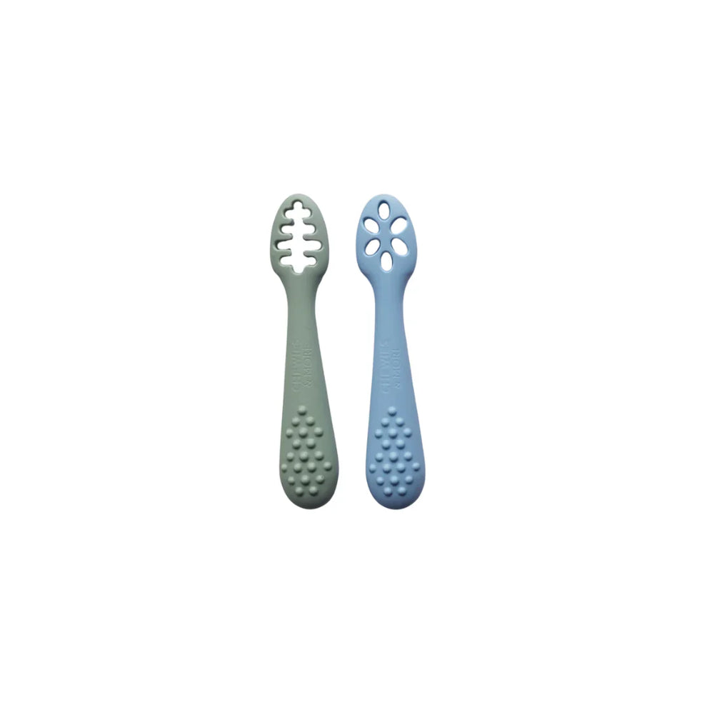 Chewies Silicone Weaning & Training Spoons 2 Pack - Sage/Baby Blue