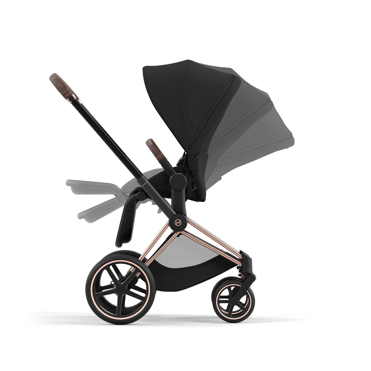 Cybex Priam Travel System with Accessories, Cloud T Car Seat & ISOFIX Base - Sepia Black / Rose Gold Frame