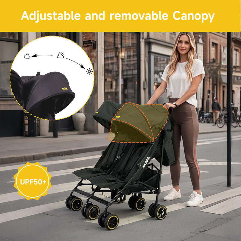 Jovikids Ezra Twin Double Stroller - Shadow Black