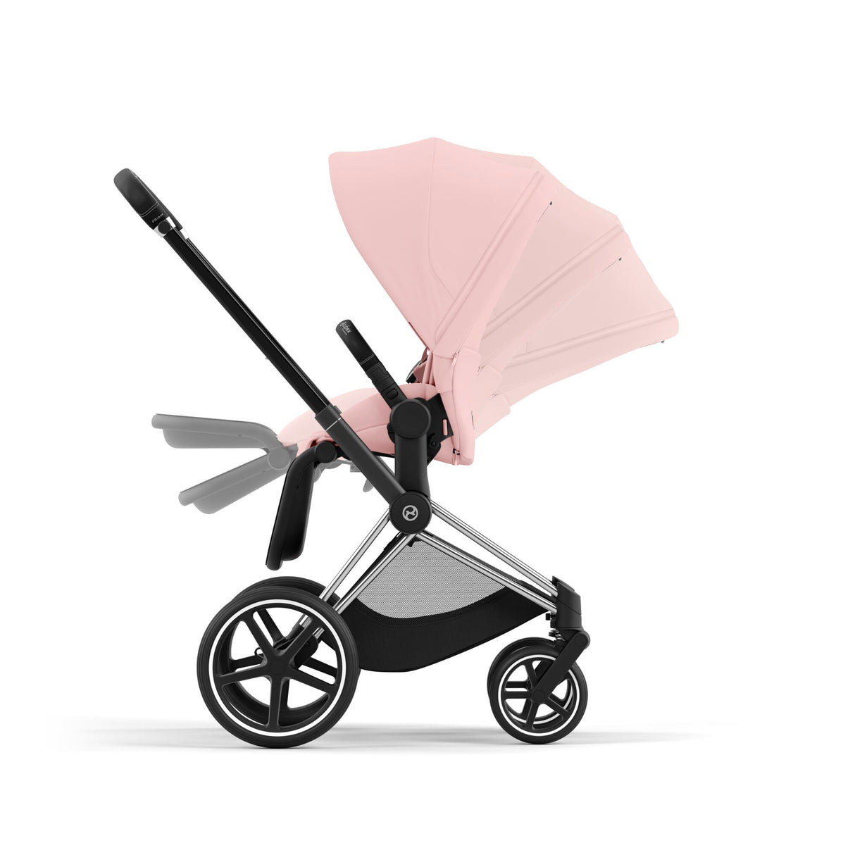 Cybex Priam Travel System with Accessories, Cloud T Car Seat & ISOFIX Base - Peach Pink / Chrome Black Frame