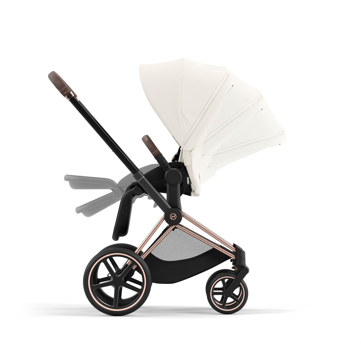 Cybex Priam Travel System with Accessories, Cloud T Car Seat & ISOFIX Base - Off White / Rose Gold Frame
