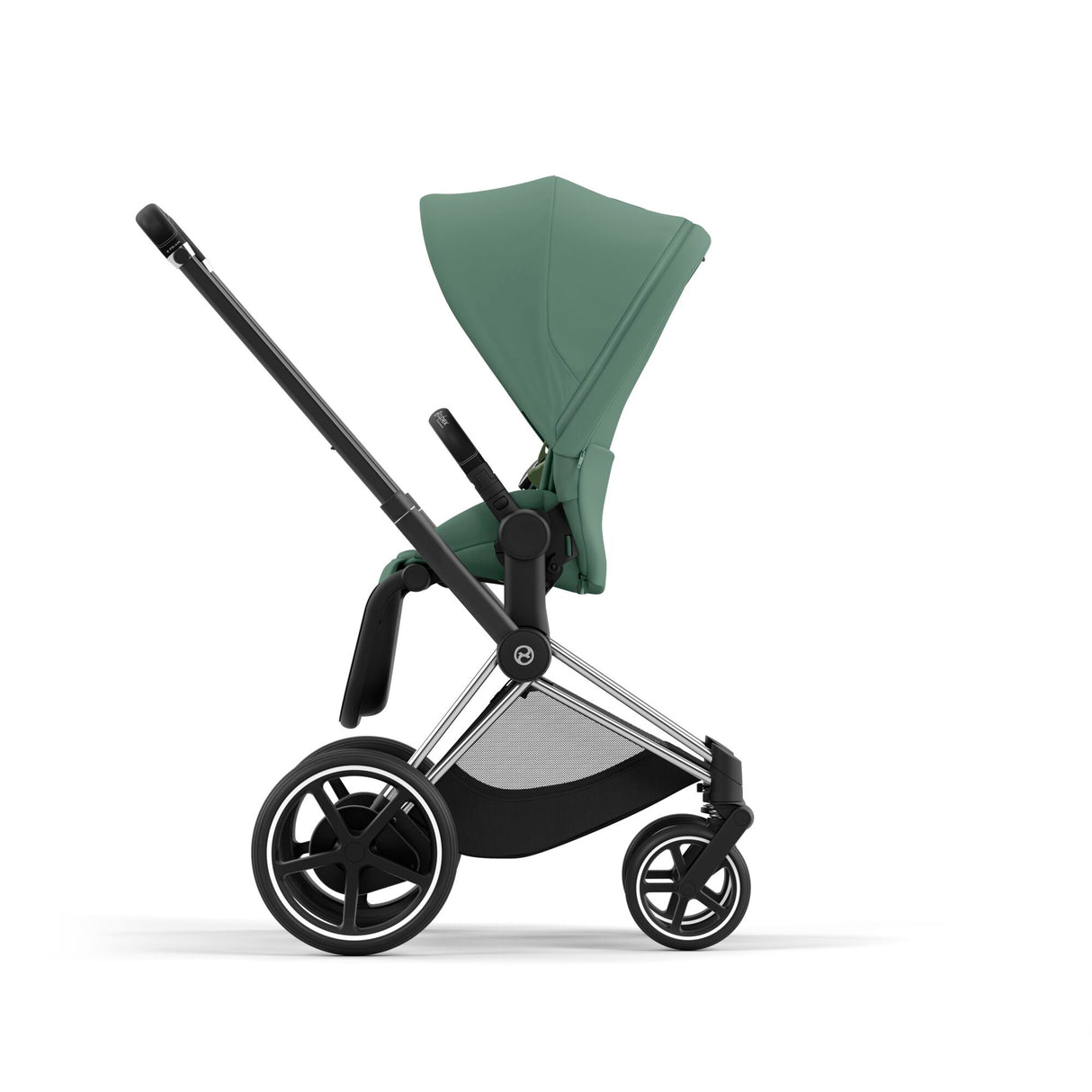 Cybex e-Priam Travel System with Accessories, Cloud T Car Seat & ISOFIX Base - Leaf Green / Chrome Black Frame