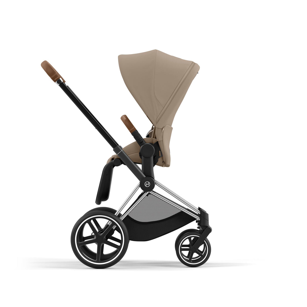 Cybex Priam Travel System with Accessories, Cloud T Car Seat & ISOFIX Base - Cozy Beige / Chrome Brown Frame