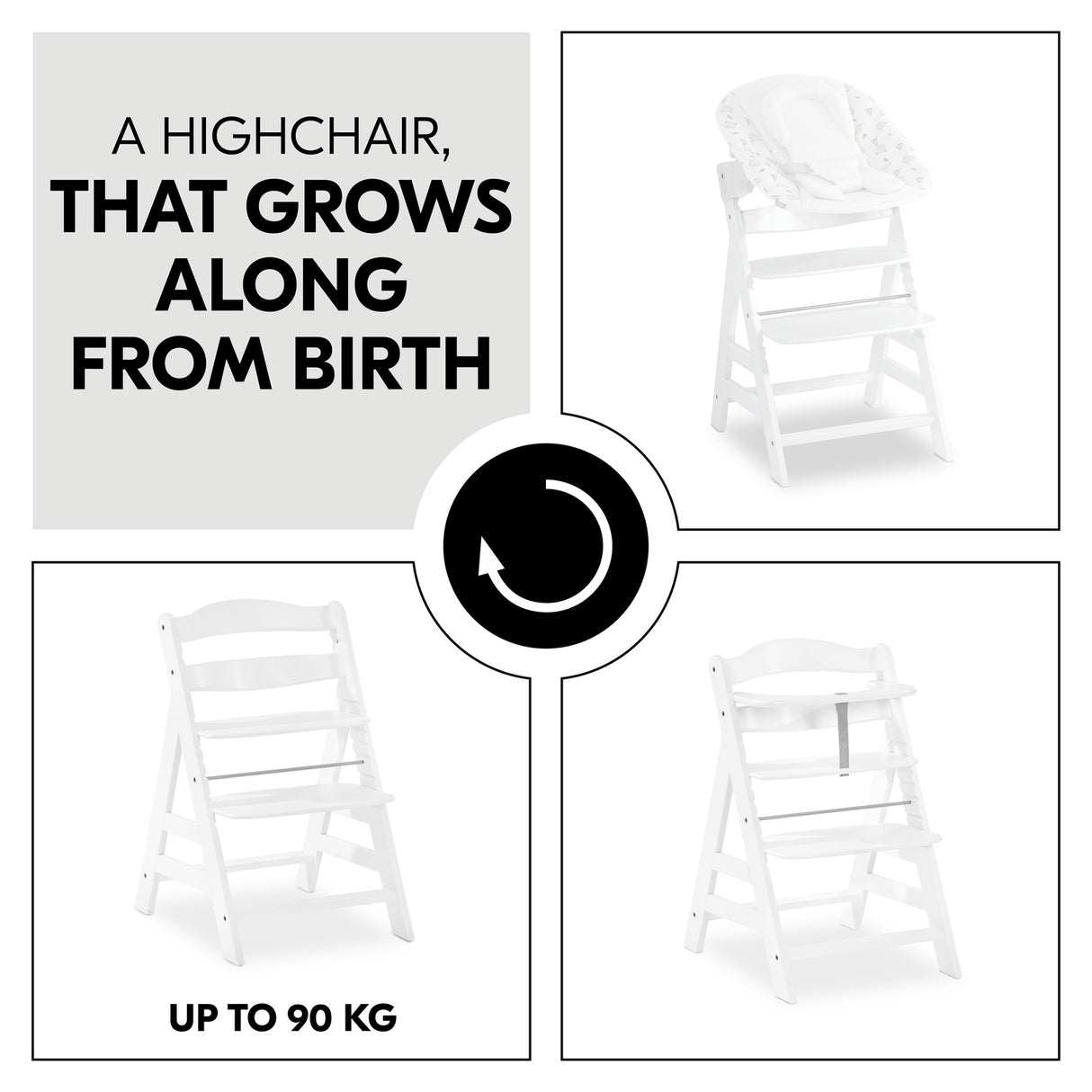 Hauck Alpha+ Wooden Highchair - White