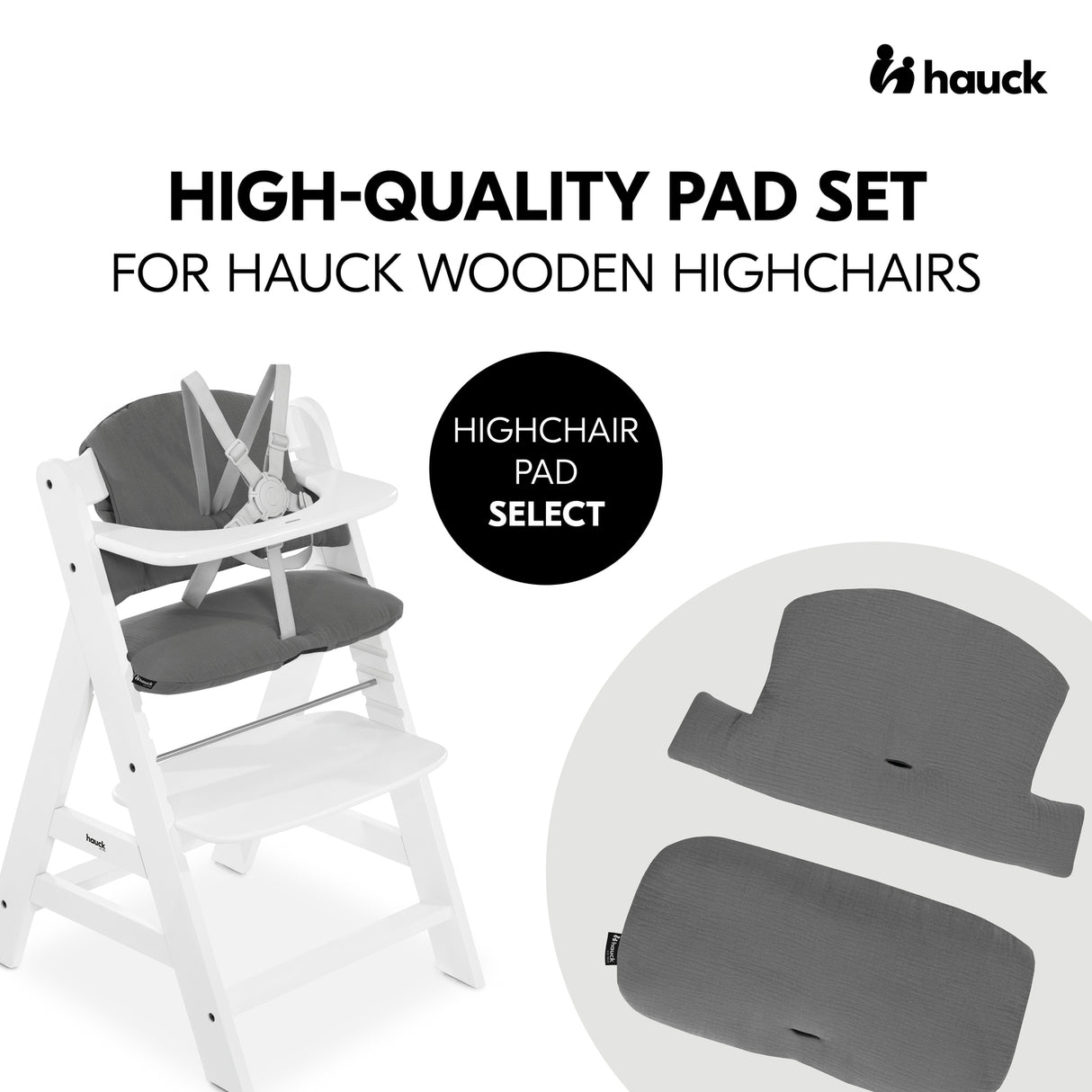Hauck Alpha+ Highchair Select Seat Pad - Muslin Dark Grey