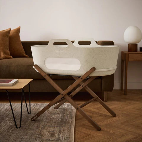 SnuzBaskit Light Grey Moses Basket & Natural Stand