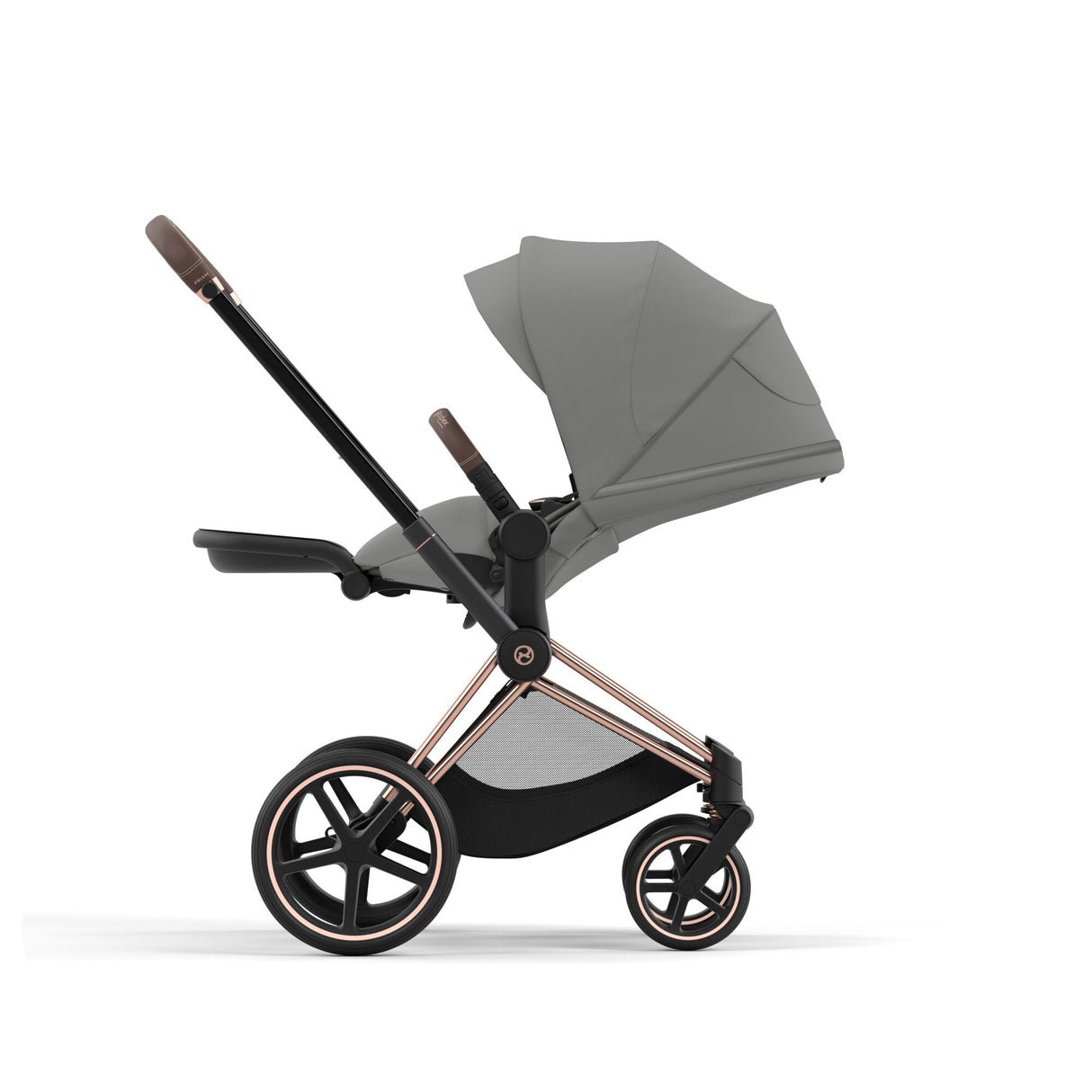 Cybex Priam Travel System with Accessories, Cloud T Car Seat & ISOFIX Base - Mirage Grey / Rose Gold Frame