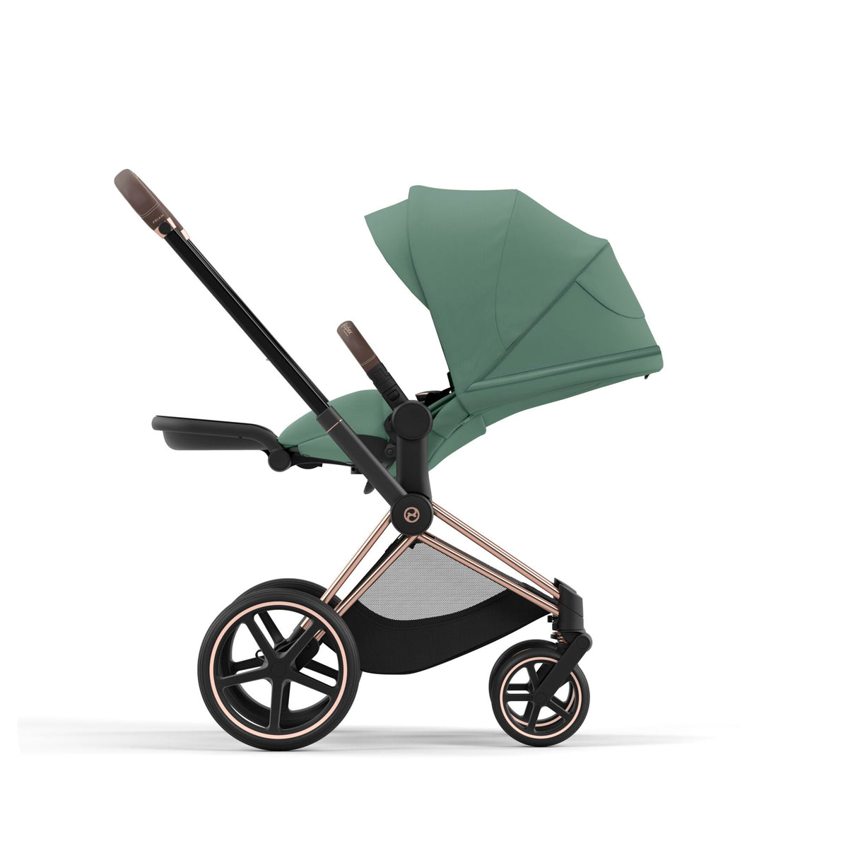 Cybex Priam Travel System with Accessories, Cloud T Car Seat & ISOFIX Base - Leaf Green / Rose Gold Frame