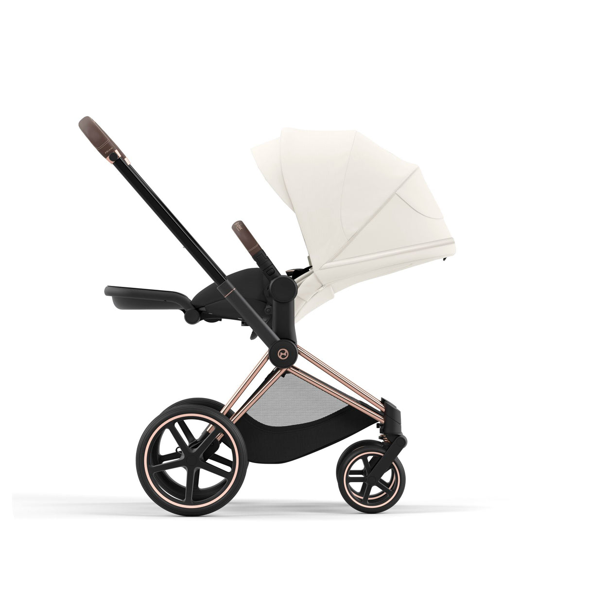 Cybex Priam Travel System with Accessories, Cloud T Car Seat & ISOFIX Base - Off White / Rose Gold Frame