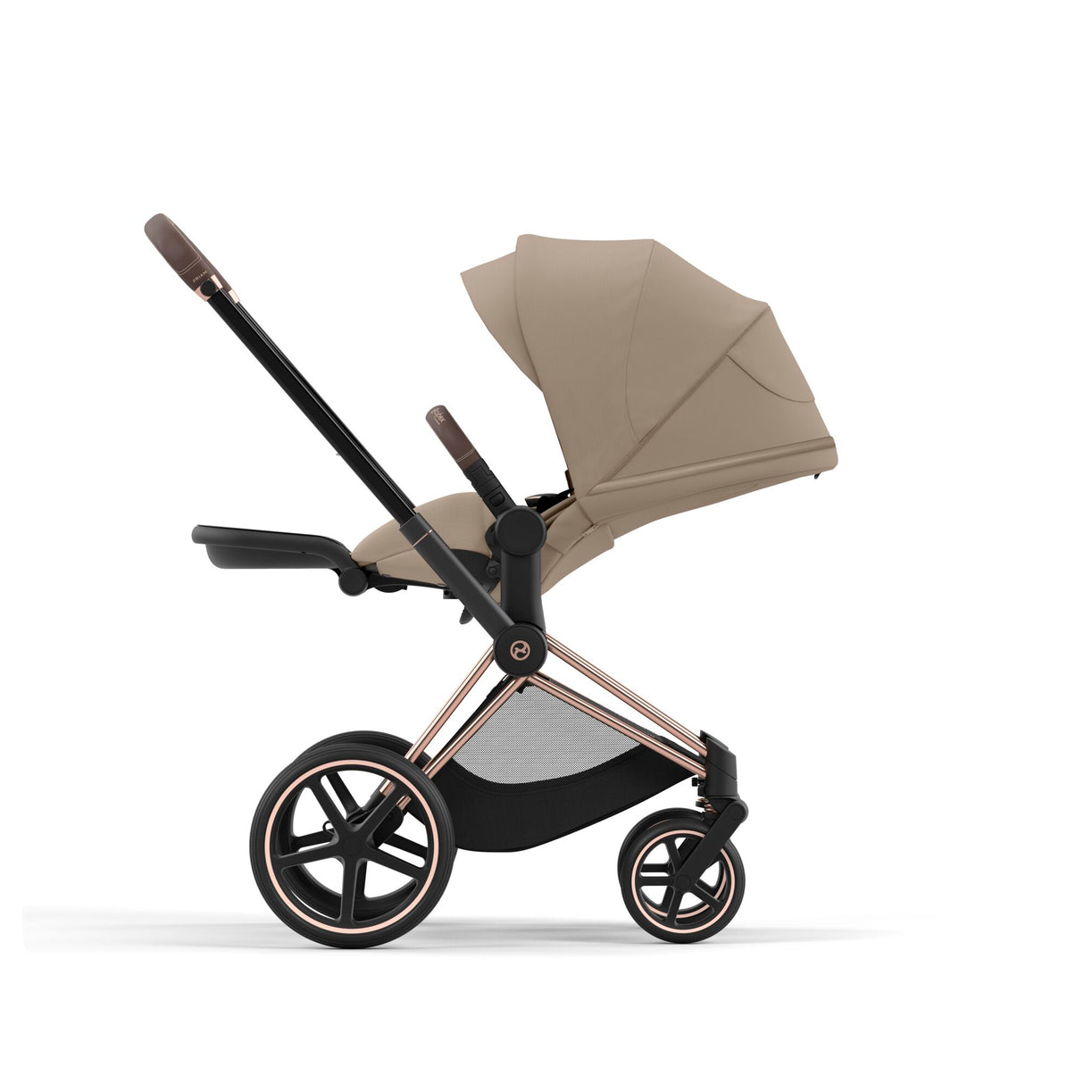 Cybex Priam Travel System with Accessories, Cloud T Car Seat & ISOFIX Base - Cozy Beige / Rose Gold Frame