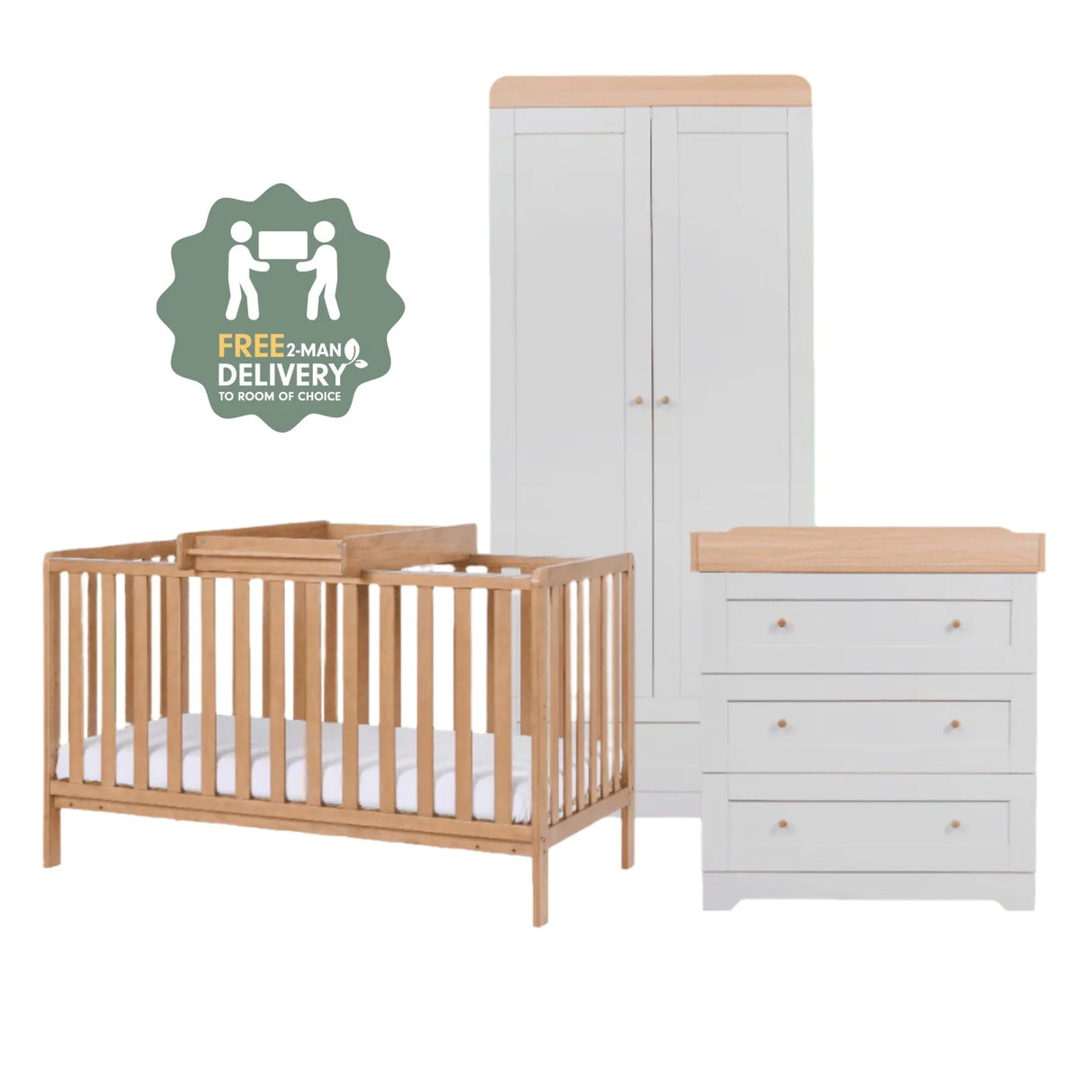 Tutti Bambini Rio 3 Piece Nursery Furniture Set with Malmo Cot Bed - Dove Grey & Honey Oak