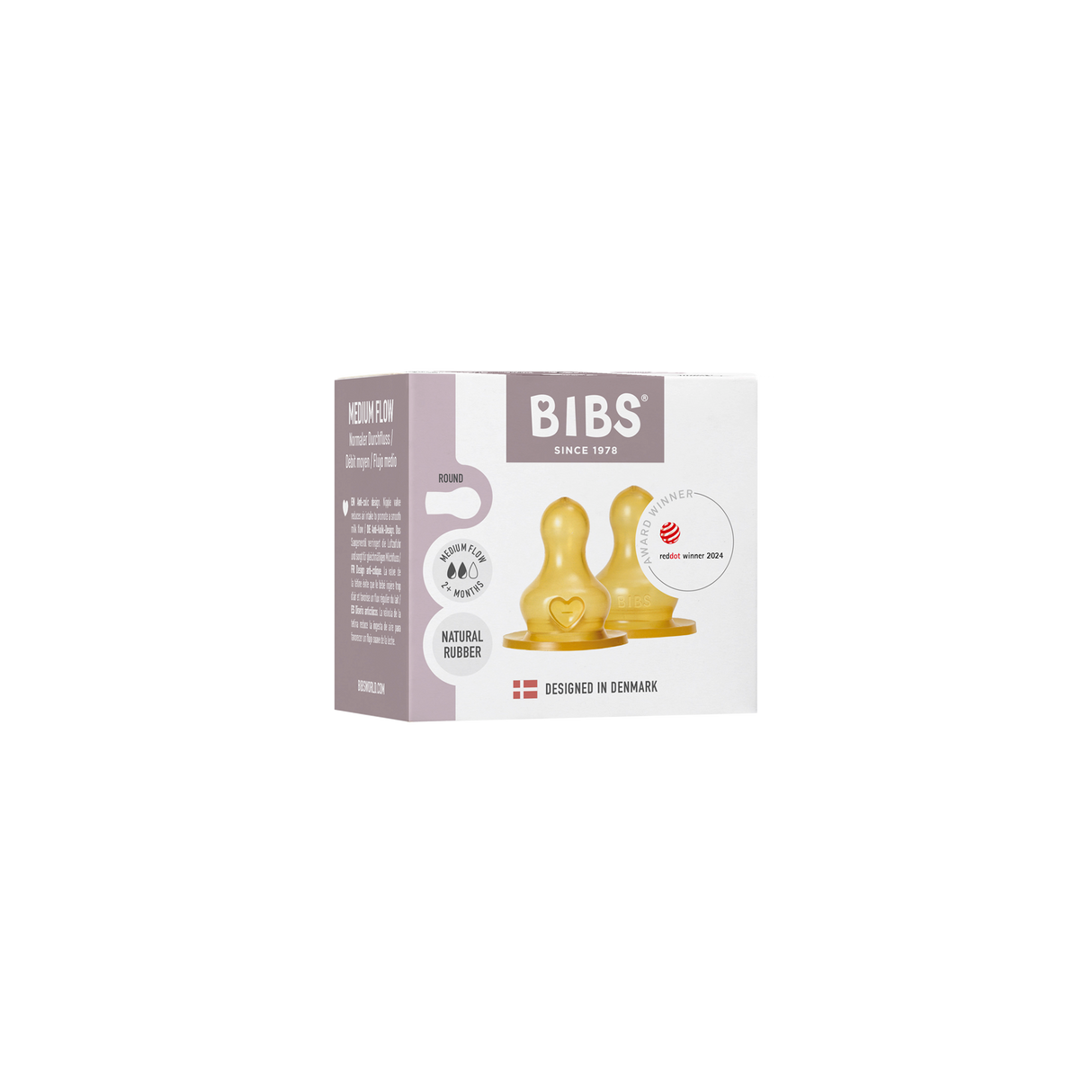 BIBS Latex Medium Flow Round Bottle Teat - 2 Pack